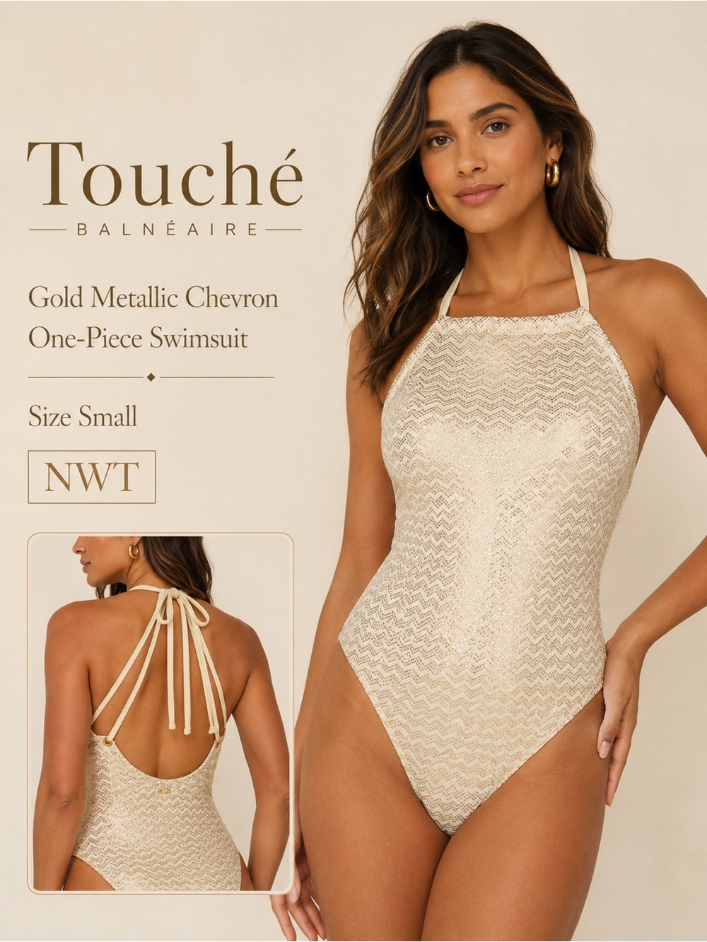 Gold‎ Metallic Chevron One-Piece Swimsuit